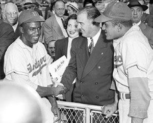 Jackie Robinson Shakes Hands with Happy Chandler